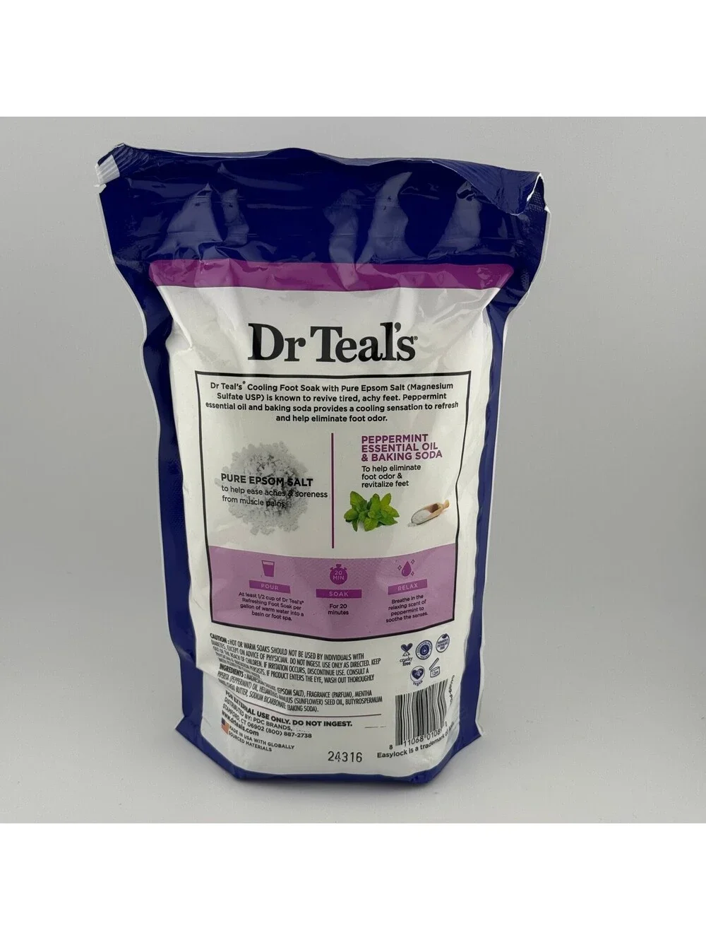Dr Teal's Foot Care Pure Epsom Salt Cooling Foot Soak Peppermint 2 lb